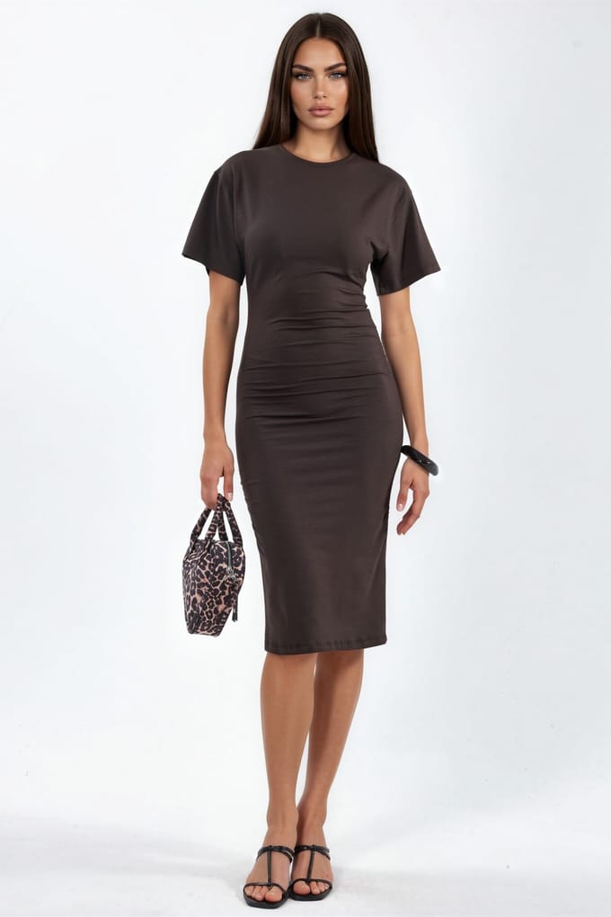 Crew Neck Mini T-shirt Jurk met Drapé