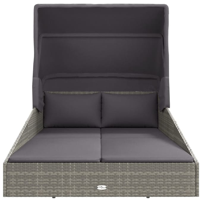 vidaXL - Ligbed - met - inklapbaar - dak - 200x114x128 - cm - poly - rattan - grijs