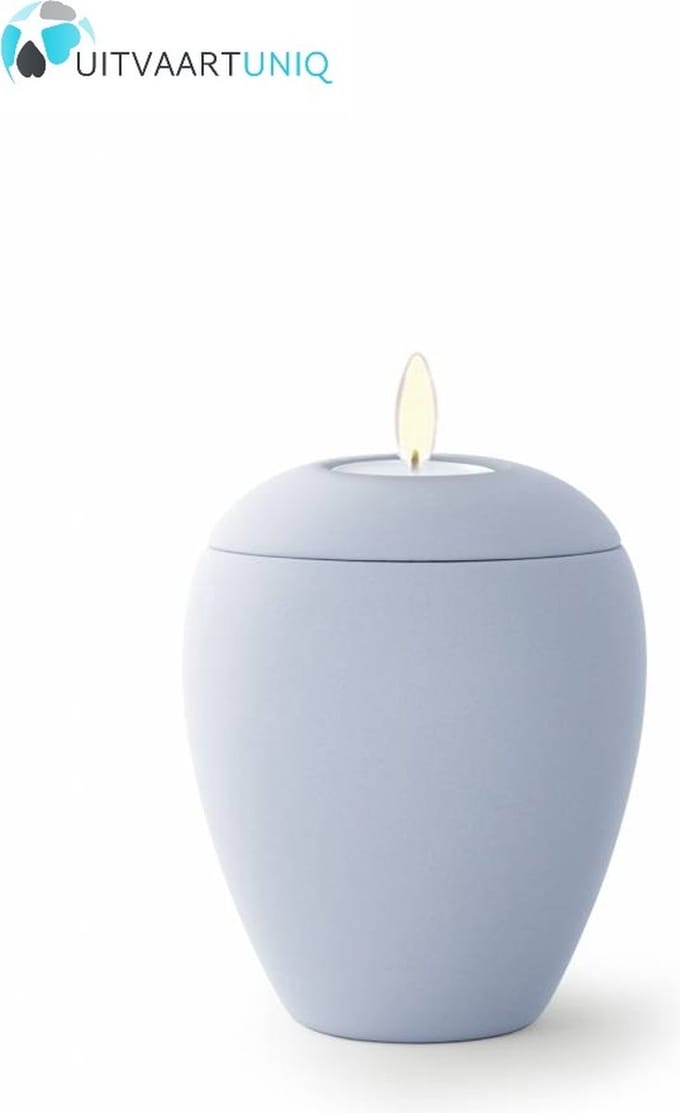 Mini urn licht blauw met lichtje - keramiek