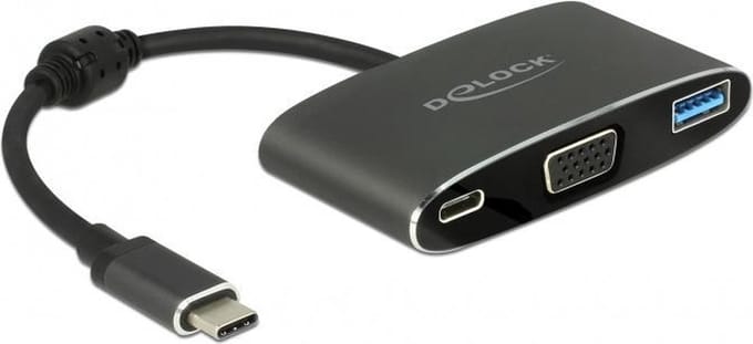 DeLOCK Premium USB-C naar VGA, USB-A en USB-C PD adapter met DP Alt Mode (1920 x 1200) / zwart - 0,20 meter