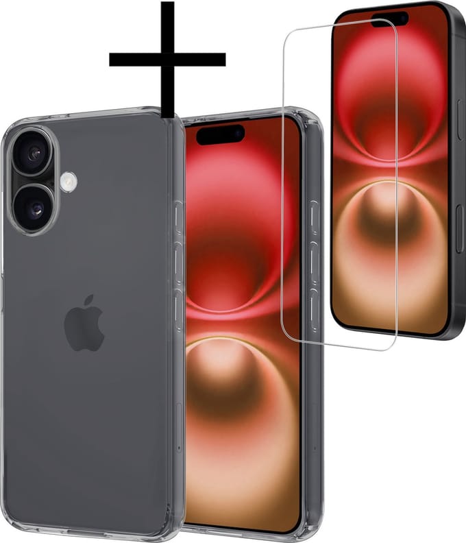 Hoesje - Met Screenprotector - Geschikt voor Apple iPhone 16 Plus - Sterk & Shockproof - Back Cover - Siliconen Case - Telefoon Hoes - Transparant