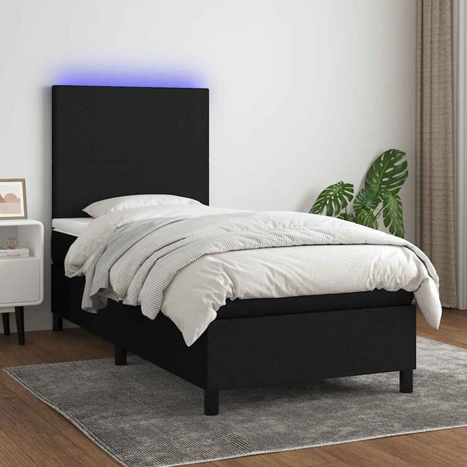 vidaXL - Boxspring - met - matras - en - LED - stof - zwart - 100x200 - cm