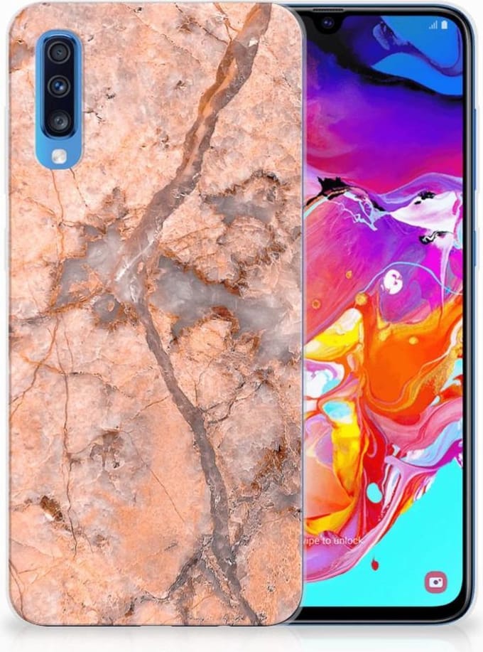 Samsung Galaxy A70 TPU Siliconen Hoesje Marmer Oranje