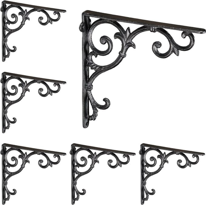 6x plankdrager antiek - set - schapdragers - plankendragers - gietijzer - zwart