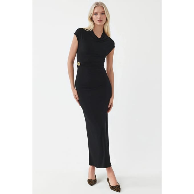 Midi-jurk met stenen accessoire