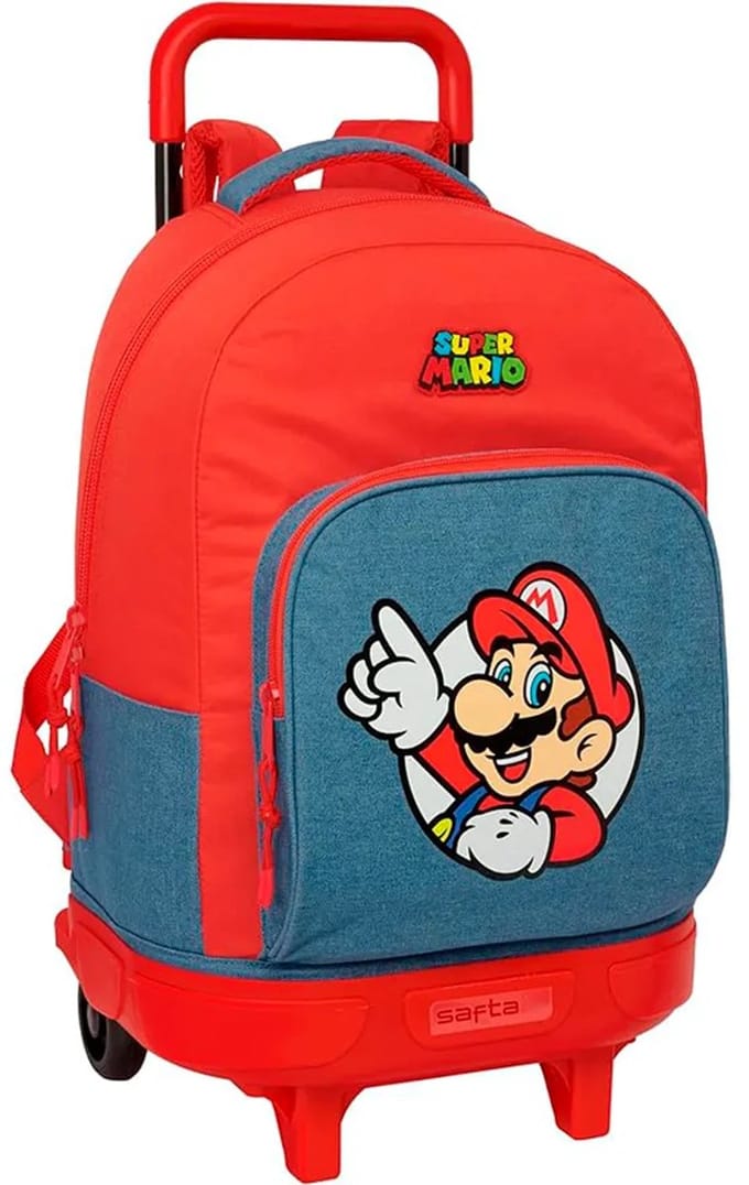Safta Compact Extraible Super Mario 33l Rugzak Met Wielen Rood Kinderen