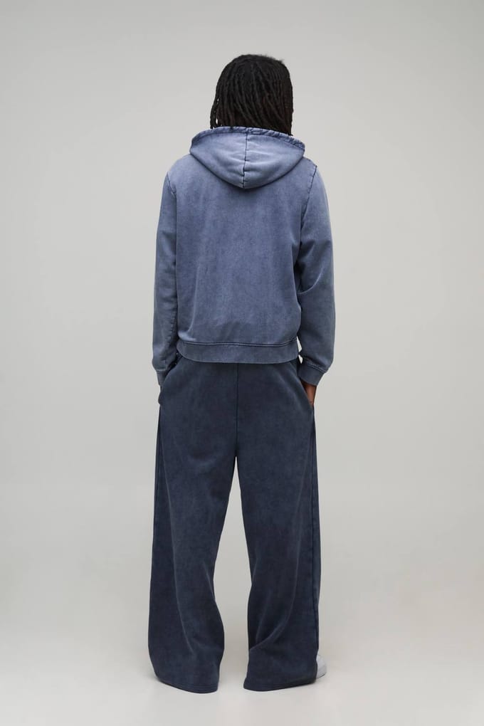 Essential Washed Boxy Zip Through Hoodie | Navy | Size XL