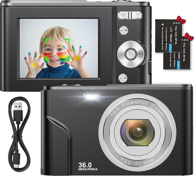 Compacte 1080P HD Digitale Camera met 36MP en 16x Digitale Zoom voor Beginners en Kinderen