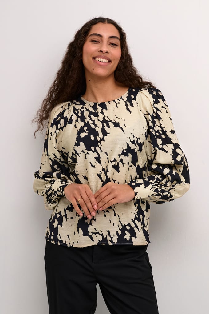 Blouse met lange mouwen Regular fit Black/Sand Graphic Cloud black multi