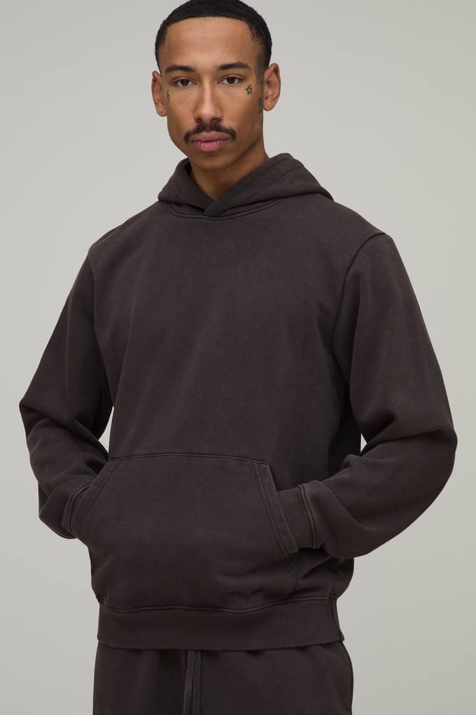 Zwaar 480gsm Regular Fit Gewassen Hoodie Met Capuchon | Washed Chocolate | Size Medium
