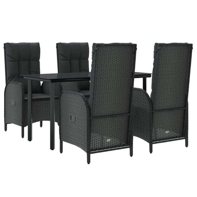 vidaXL - 5-delige - Tuinset - met - kussens - poly - rattan - zwart