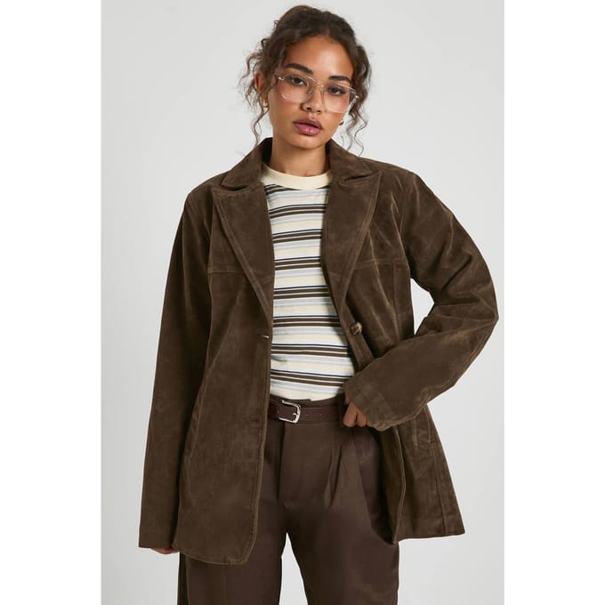 boohoo Dames Suede Look Cinched Blazer | Taupe | Maat: 8
