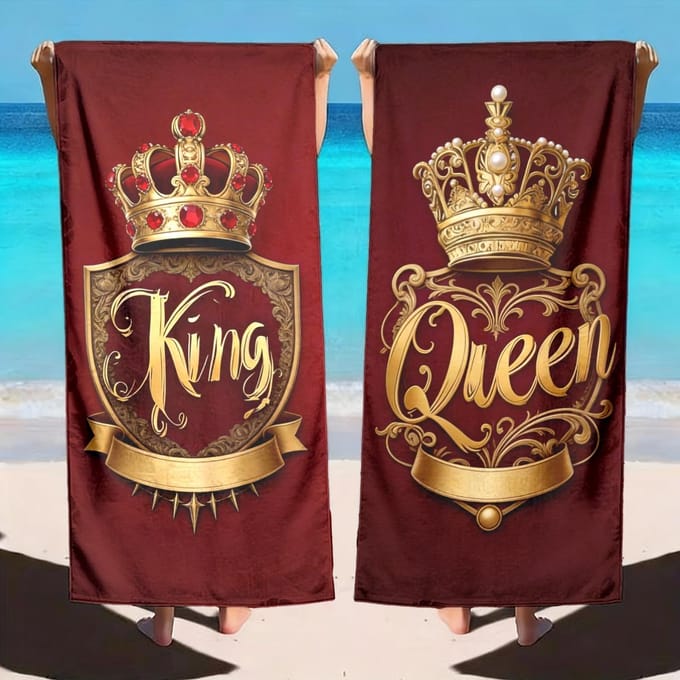 2Pcs Couples King & Queen Beach Towel Set, Luxury Matching Vacation Beach Towels For Him And Her 35x75cm&2pcs