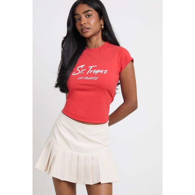boohoo Dames Getailleerde Geplooide Mini Rok | Creme | Maat: 38