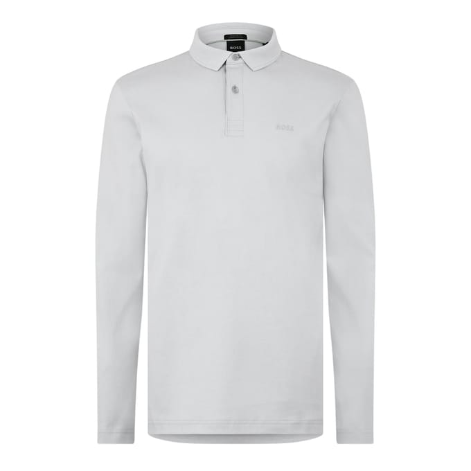 Boss Heren Pirol Logo Lange Mouwen Poloshirt (Lichtgrijs)