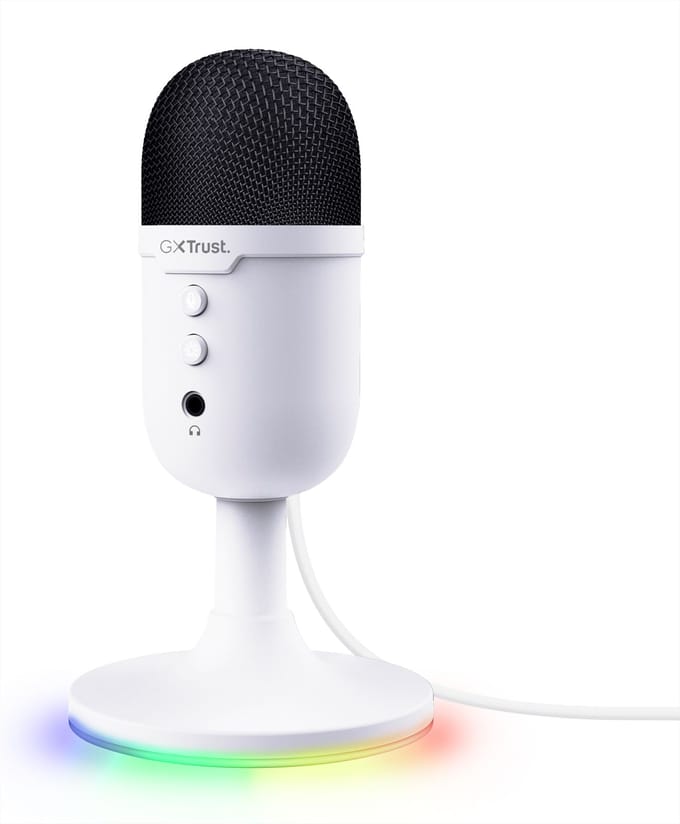 Trust GXT 234W Yunix - USB Microfoon - Gaming en Streaming - Cardioïde - RGB Verlichting - Wit