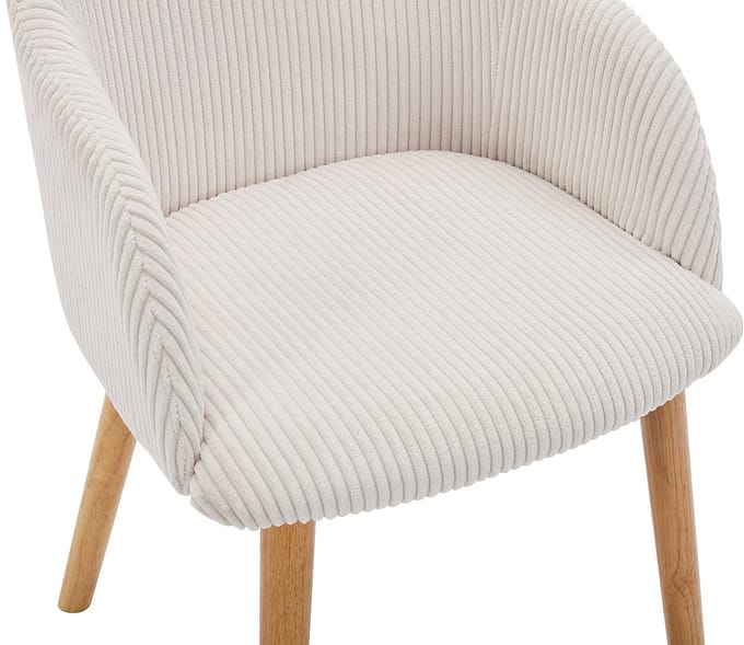 Vente-unique Set van 2 stoelen met armleuningen van ribfluweel en heveahout - Crèmewit - JELISA