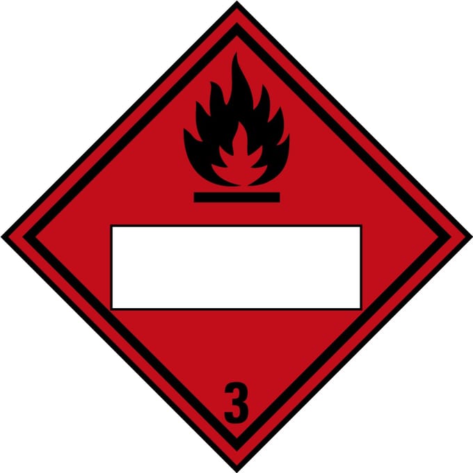 Beschrijfbare ADR klasse 3 sticker ontvlambare vloeistoffen 100 x 100 mm