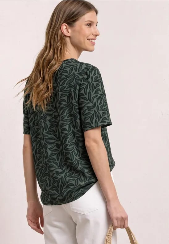Blouse met korte mouwen, gespleten hals en knopen
