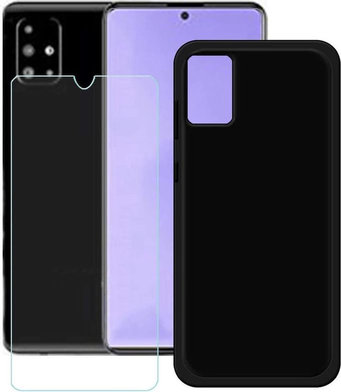 Silicone hoesje zwart met 2 Pack Tempered glas Screen Protector Geschikt voor: Samsung Galaxy A51