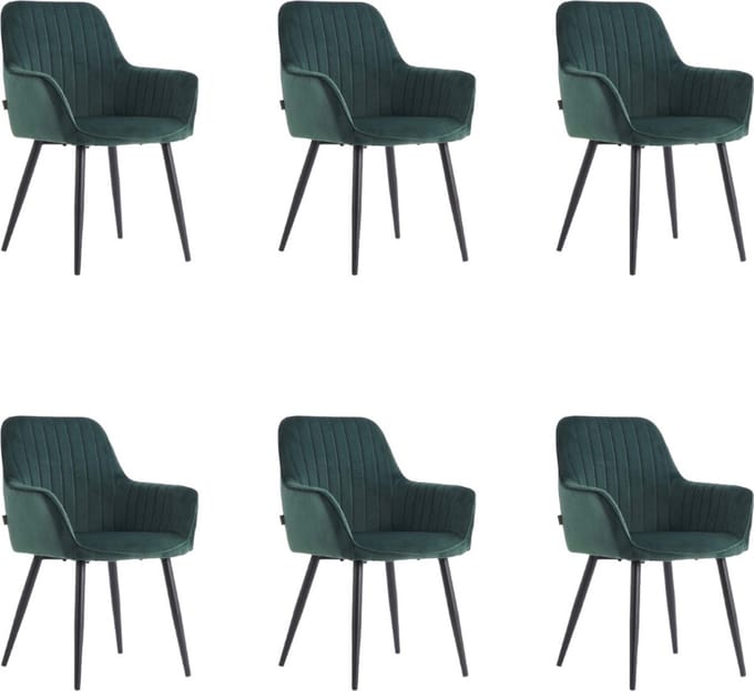 Colenis® - Veli eetkamerstoel - Set Van 6 - Groen - Velvet - Met Armleuning