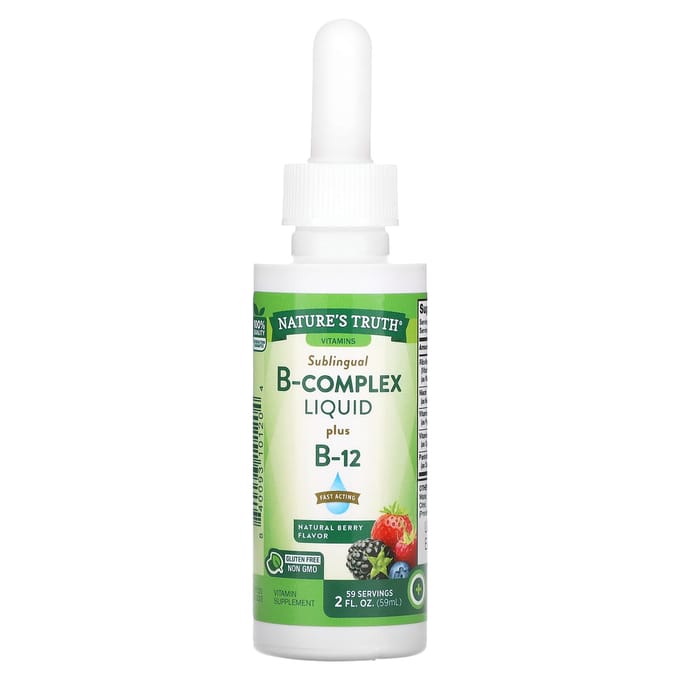 Nature's Truth, Vitamines, Complexe B sublingual liquide plus B-12, Baies naturelles, 2 fl oz (59 ml)