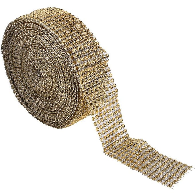 10 Meter Diamantgaas Lint Bruidstaarten Kaarsen Omwikkelen Strass Kristal Gouden beige