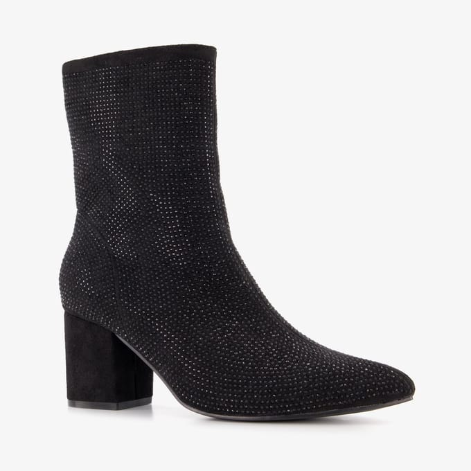 Nova dames glitter enkellaarsjes met hak - Zwart - Maat 38