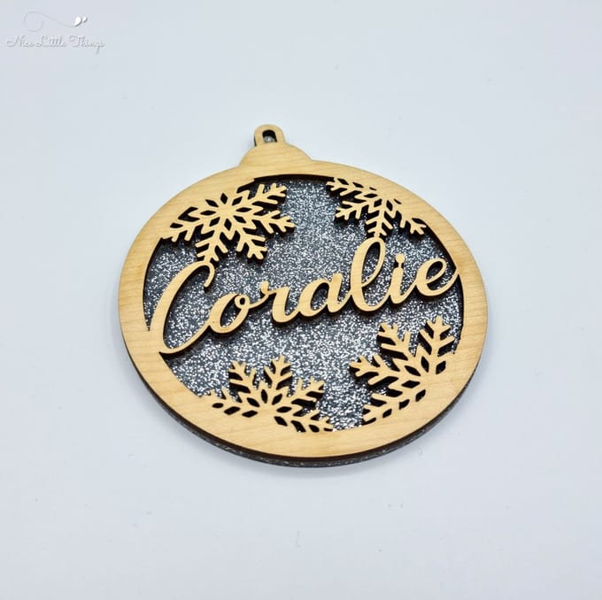 [Nice Little Things] Multilayer kerstbal glitter - Met naam - Zilver - Esdoorn