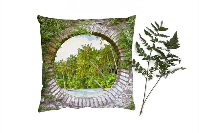 Sierkussens - Kussentjes Woonkamer - 45x45 cm - Doorkijk - Palm - Tropisch - Strand - zee