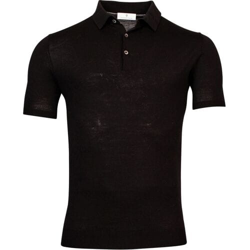 Thomas Maine Fine Merino Pullover Polo Collar Short Sleeve Single Knit Zwart / male