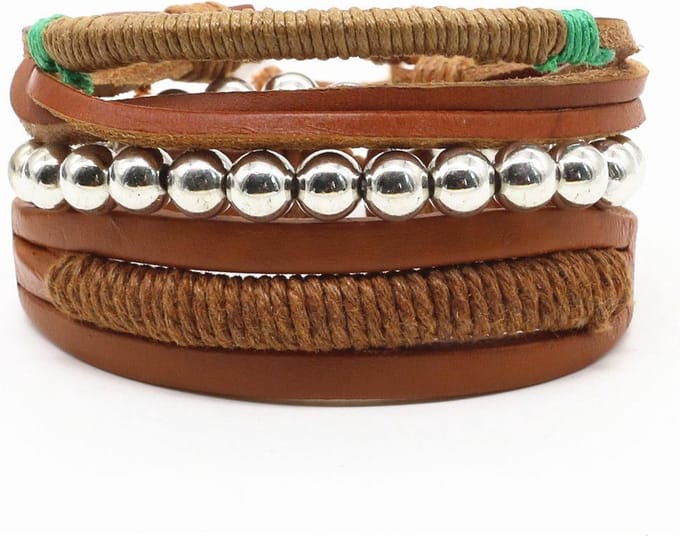Amanto Armbanden Cid - Kralen - Touw- Leer - 4-delig - Aanpasbaar