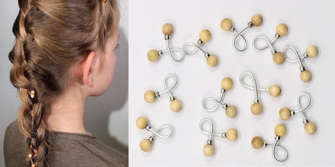 Haar binders met houten kralen naturel