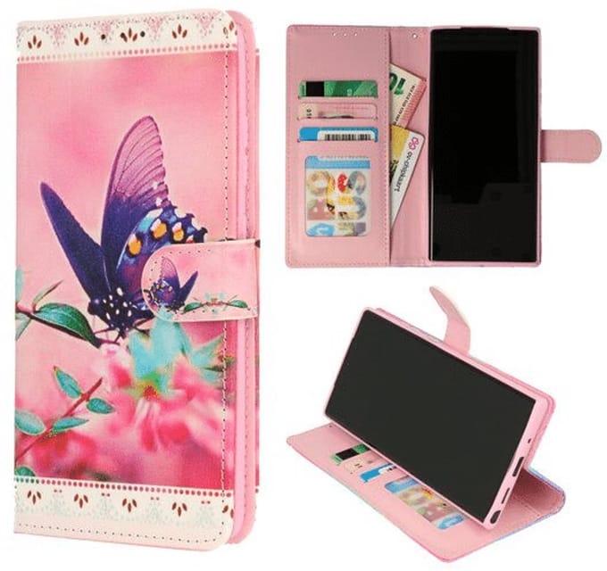 Cityhoesje Bookcase iPhone 14 Pro – Print Vlinder roze