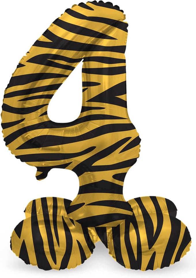 Staande Folieballon Cijfer 4 Tiger Chic - 41 cm