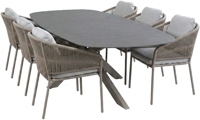 Tuinset Brindsi/Barletta | 6 personen | Deens ovaal 240 cm | Rope & kunststof