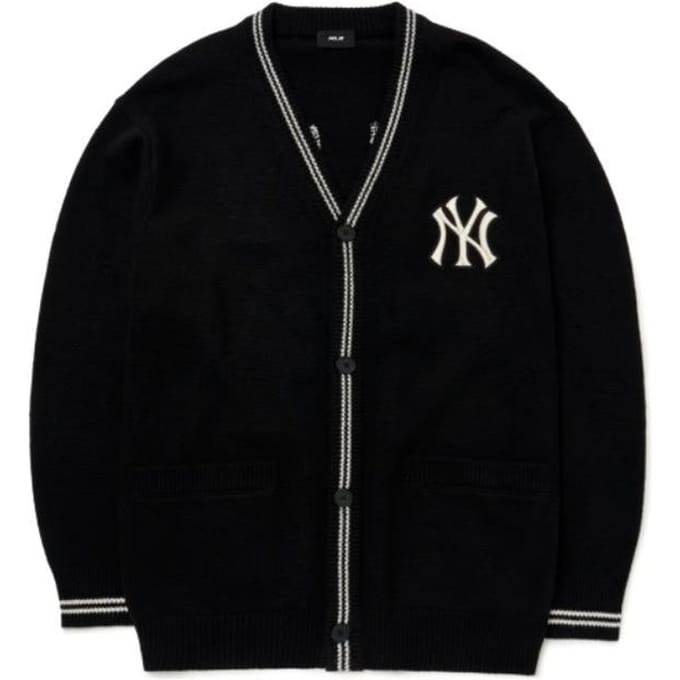 MLB Automne/Hiver 22 Pull en maille jacquard à logo large et col en V Pull unisexe Noir 3AKCB0124-50BKS L gray