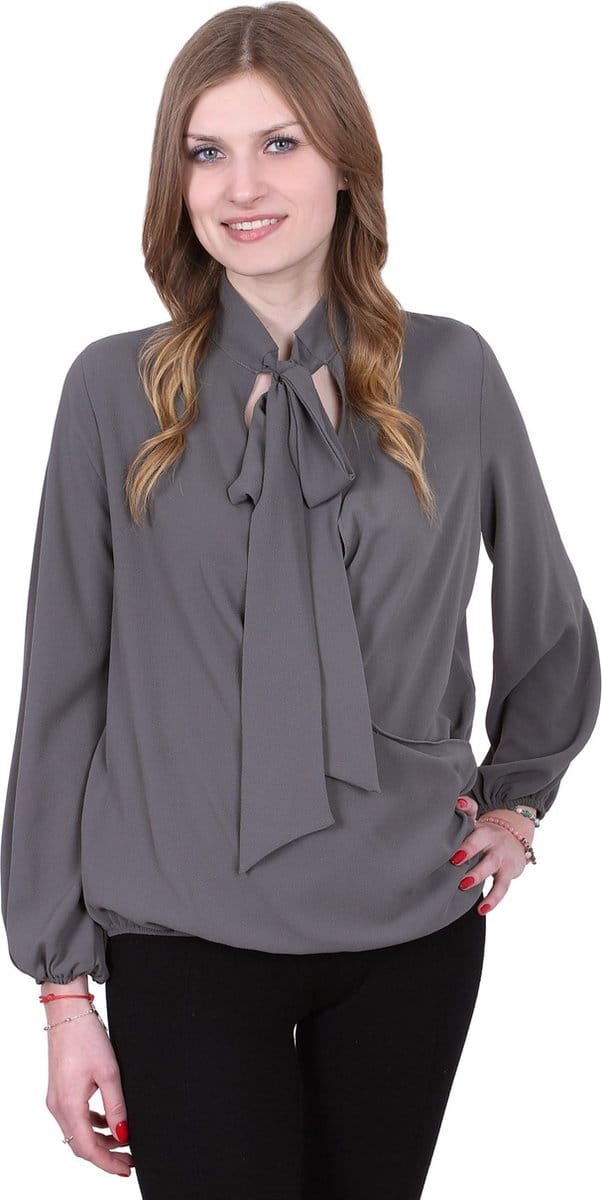 John Zack Elegante grijze blouse met stropdassen