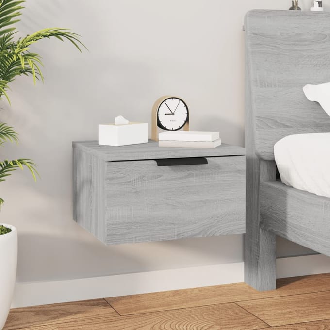 vidaXL - Nachtkastjes - 2 - st - wandgemonteerd - 34x30x20 - cm - grijs - sonoma - eiken
