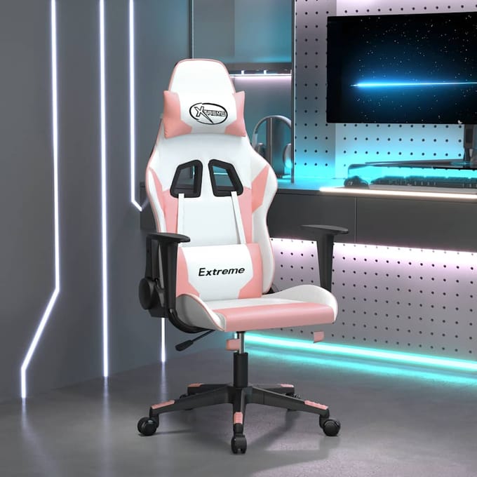 vidaXL - Gamestoel - kunstleer - wit - en - roze