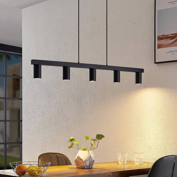 Lindby - hanglamp - 5lichts - Staal - H: 10.5 cm - GU10 - zwart
