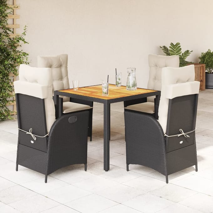 vidaXL - 5-delige - Tuinset - met - kussens - poly - rattan - zwart