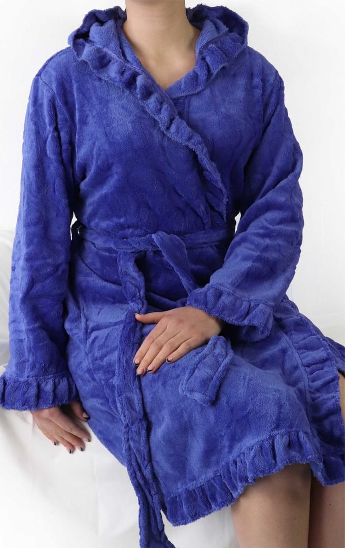 Tenderness Dames Badjas - Fleece - Capuchon - Blauw - Maat L