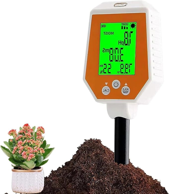 Digitale Bodemmeter - Plantenmeter PH EC - Bodem Analyse - 6-in-1 Functies - 40 cm - Bruin Zwart