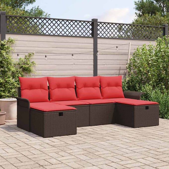vidaXL - Tuinbank - Set - 6 - st - Bruin - en - Rood - poly - rattan