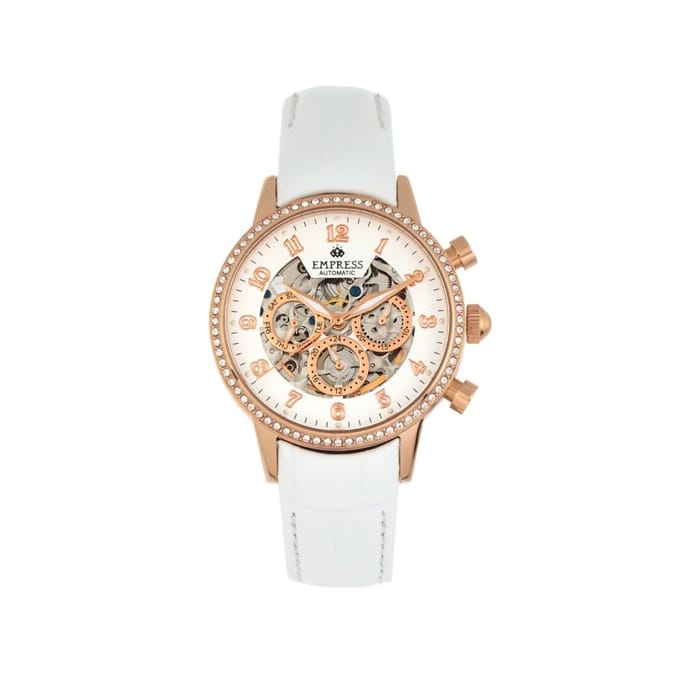 Keizerin Beatrice Automatische Skeletdial Horloge met Leren Band en Dag/Datum