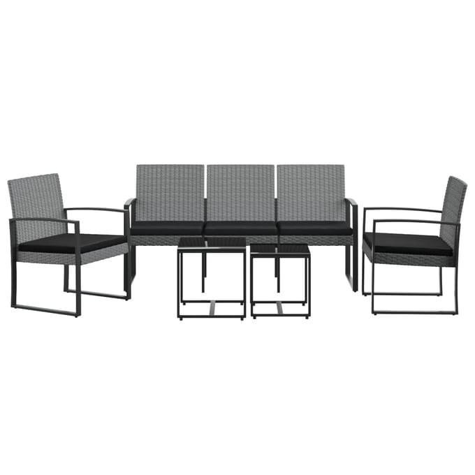 vidaXL - 5-delige - Tuinset - met - kussens - polypropeen - rattan - donkergrijs