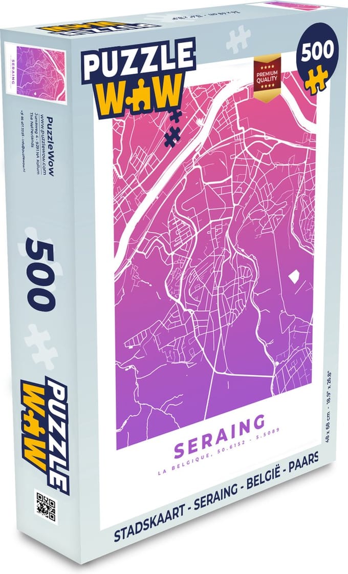 Puzzel Stadskaart - Seraing - België - Paars - Legpuzzel - Puzzel 500 stukjes - Plattegrond
