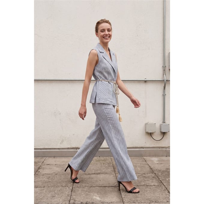 Gestreepte mouwloze vest en brede broek set