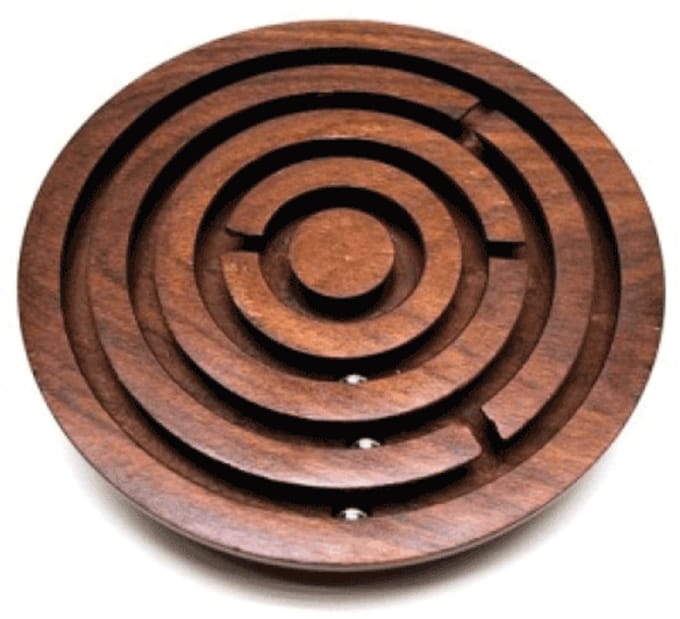 Geduld-kogel-spel rond hout 12,5 cm.